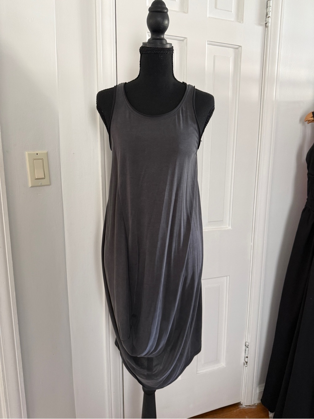 RACHEL Rachel Roy Sleeveless Charcoal Gray Draped Midi Dress
